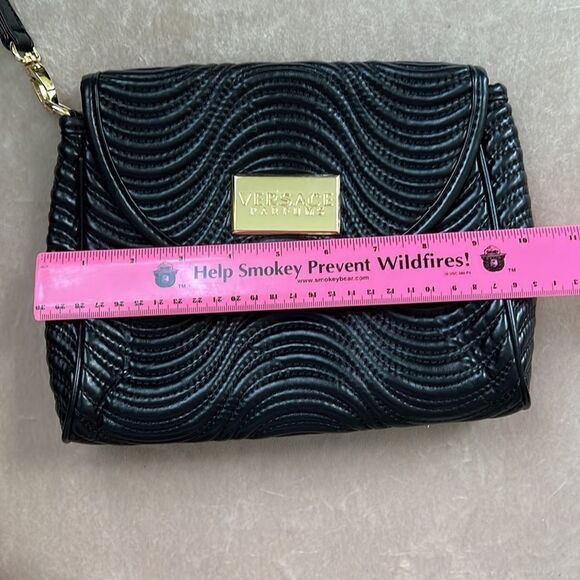 Versace Parfums Black Quilted Vegan Leather Clutch EUC - Picture 8 of 9
